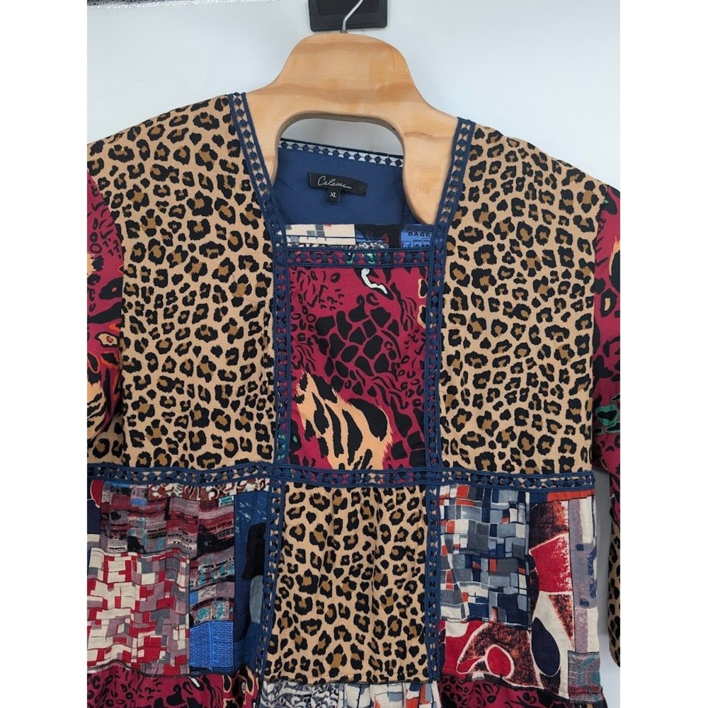 Calessa Embroidered Patchwork Tunic Top Blouse Womens Boho Patchwork sz XL